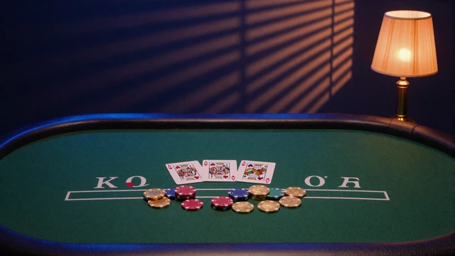 Blackjack Tisch mit Karten und Chips im Film-Noir-Stil